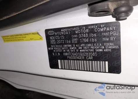 2016 Hyundai Veloster z USA, uszkodzony, nr VIN KMHTC6AD1GU283581